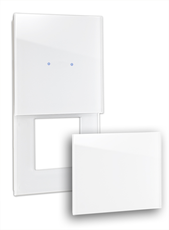 Touch-Blende NOVA - Glas-Optik 2-fach mit Ausschnitt und Abdeckung in Weiß.