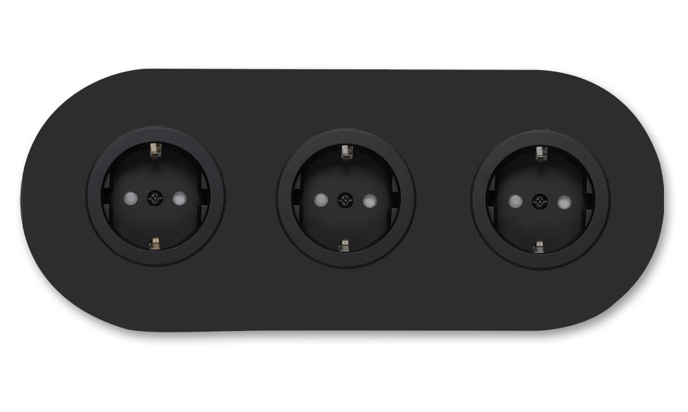 Steckdose Metall matt schwarz 3-fach. Round Series