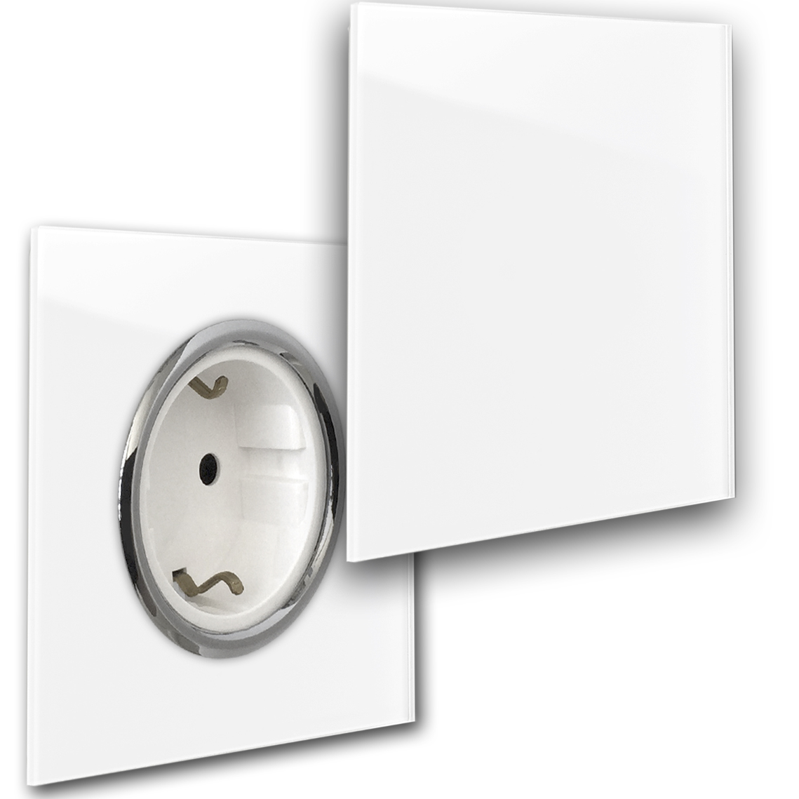 Steckdose 1-fach. mit Abdeckung MAXIM Weiß - Chrom. ROHDE+ROHDE