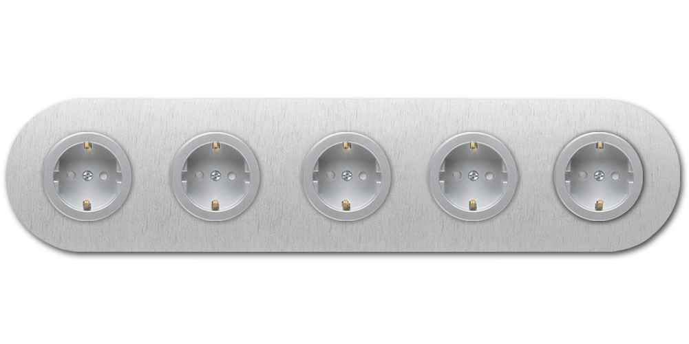 Runde Metall-Steckdose Aluminium 5-fach. Round Series