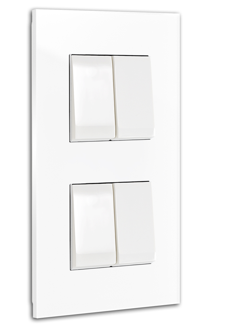 Glass-look light switch. 4-way for 2 wall sockets, white. MAXIM changeover switch