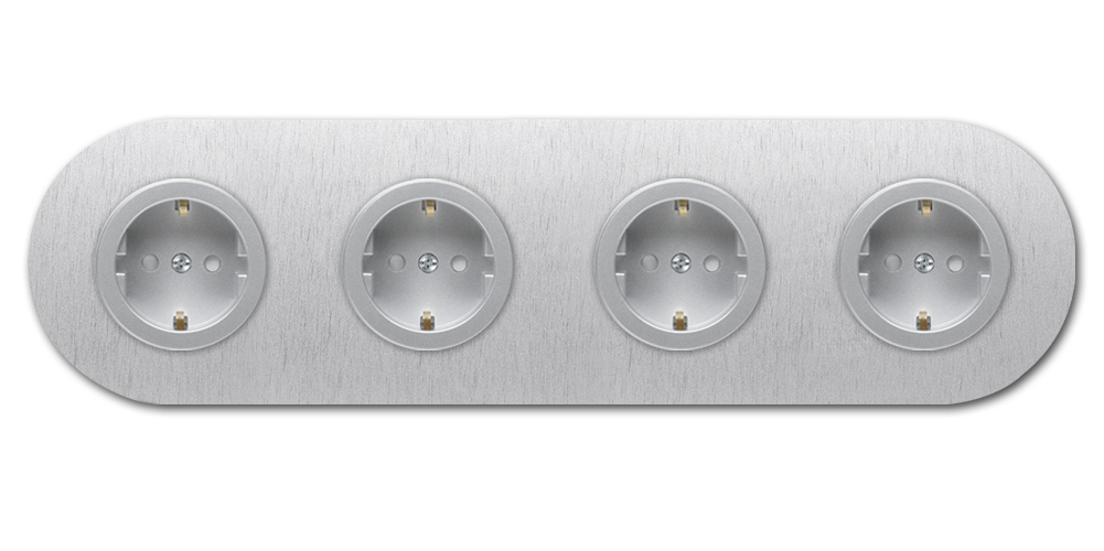 Runde Metall-Steckdose Aluminium 4-fach. Round Series