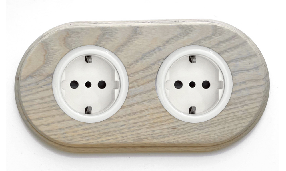 Socket outlet porcelain wood dove grey light 2-gang