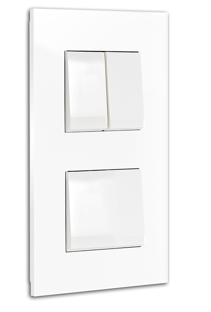 Lichtschalter Glas-Optik. 3-fach für 2 Wanddosen, weiß. Wechselschalter MAXIM