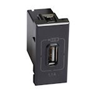 USB-Lademodul - 1,1 A / 5 W - 230 V - 5 V= -Alu- 1 Modul Graphit-Schwarz