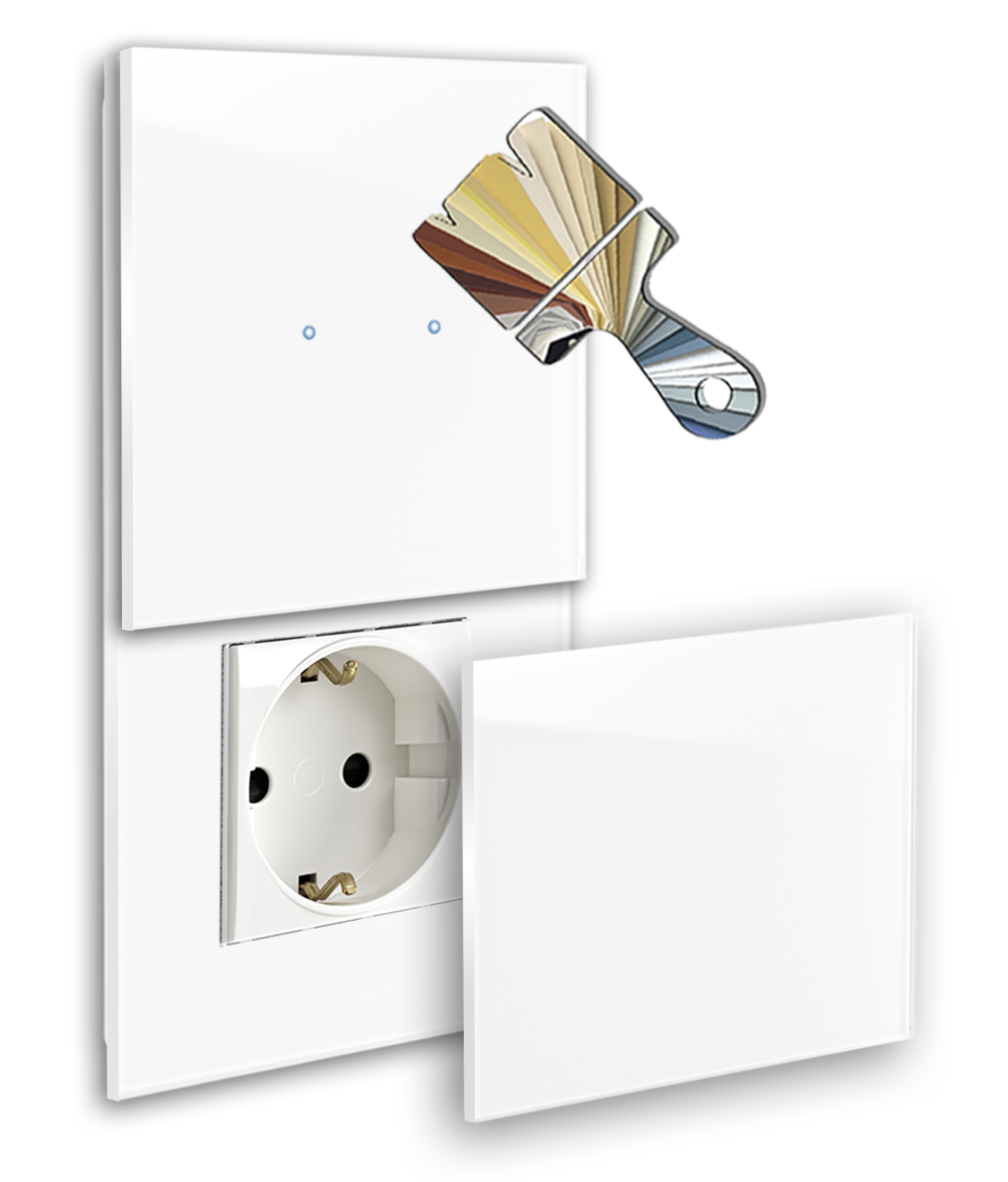 Touchschalter mit Steckdose. Farrow Ball Farbe. 230V. Glas-Optik. NOVA