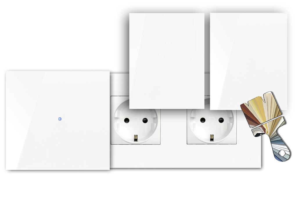 Touchschalter mit Steckdose. Farrow Ball Farbe. 230V. Glas-Optik. NOVA