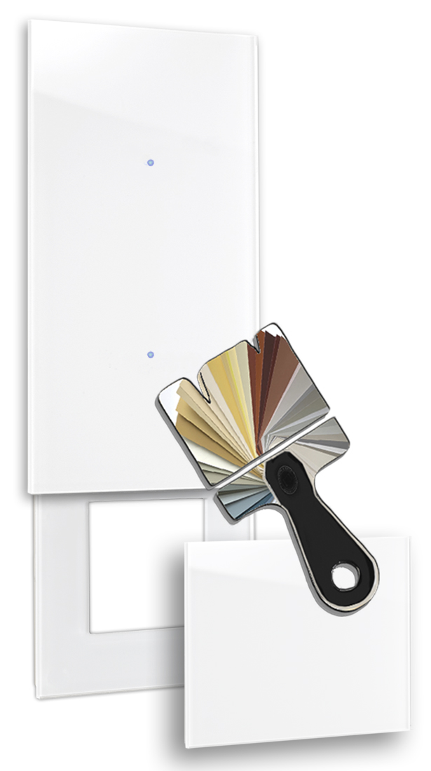 Touch-Blende NOVA - Glas-Optik 2-fach mit Ausschnitt und Abdeckung in RAL-Farbe.