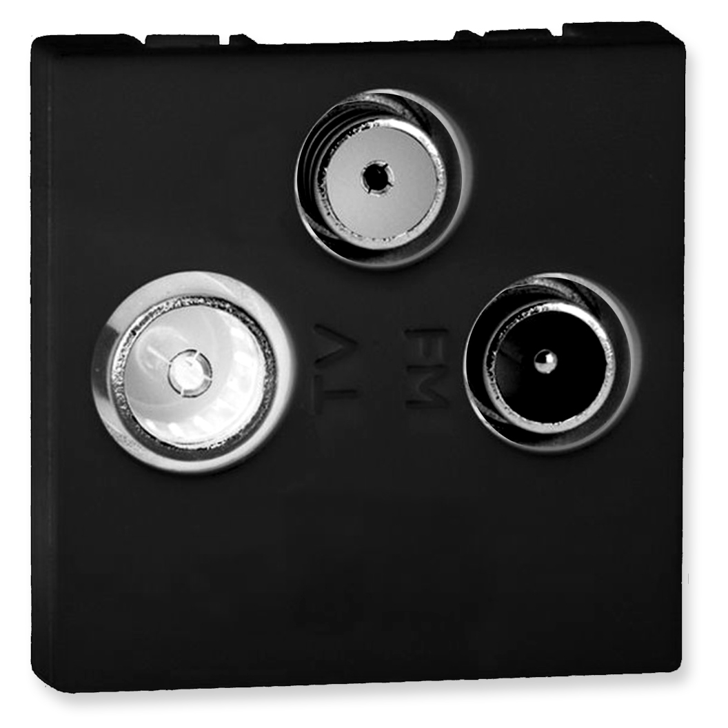 Antennenanschluss 3-fach. Schwarz. TV, SAT, FM-Buchse