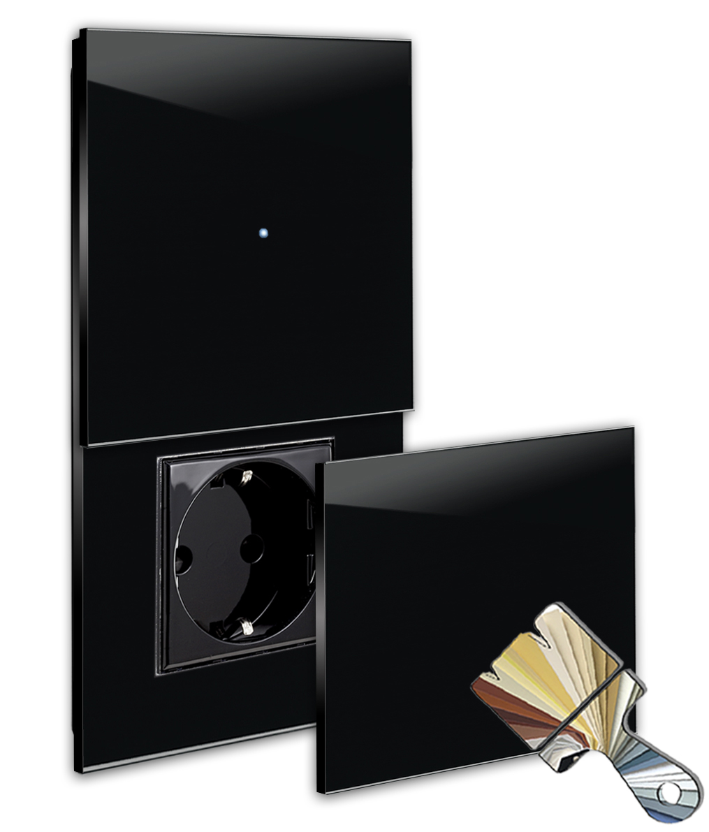 Touchschalter mit Steckdose. Farrow Ball Farbe. 230V. Glas-Optik. NOVA