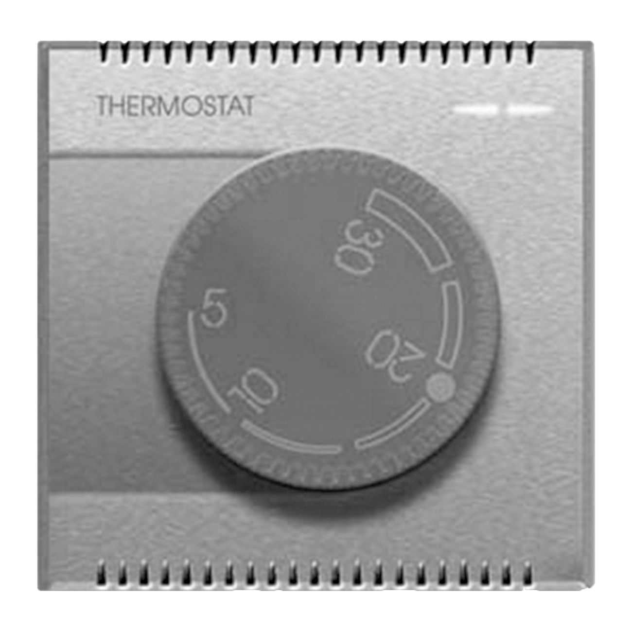 Drehknopf-THERMOSTAT. Silberfarben glänzend.