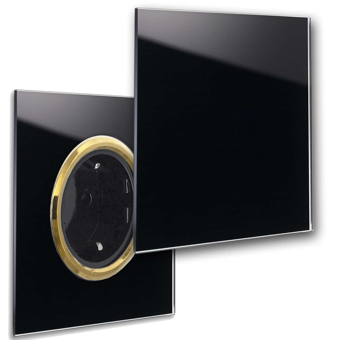 Steckdose 1-fach. mit Abdeckung MAXIM Schwarz - Messing. ROHDE+ROHDE