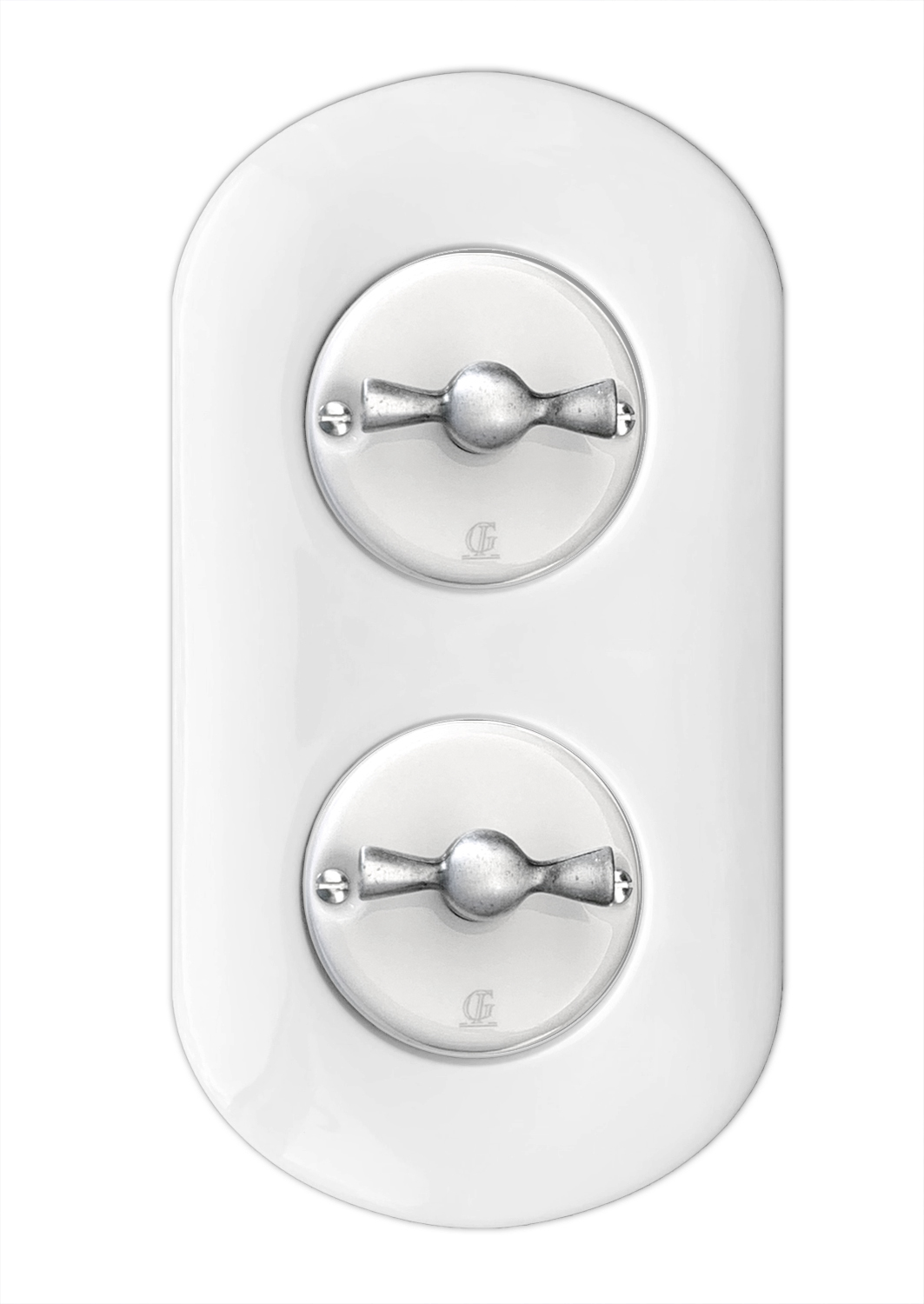 Porcelain rotary switch retro 2-Gang switch white silver VDE