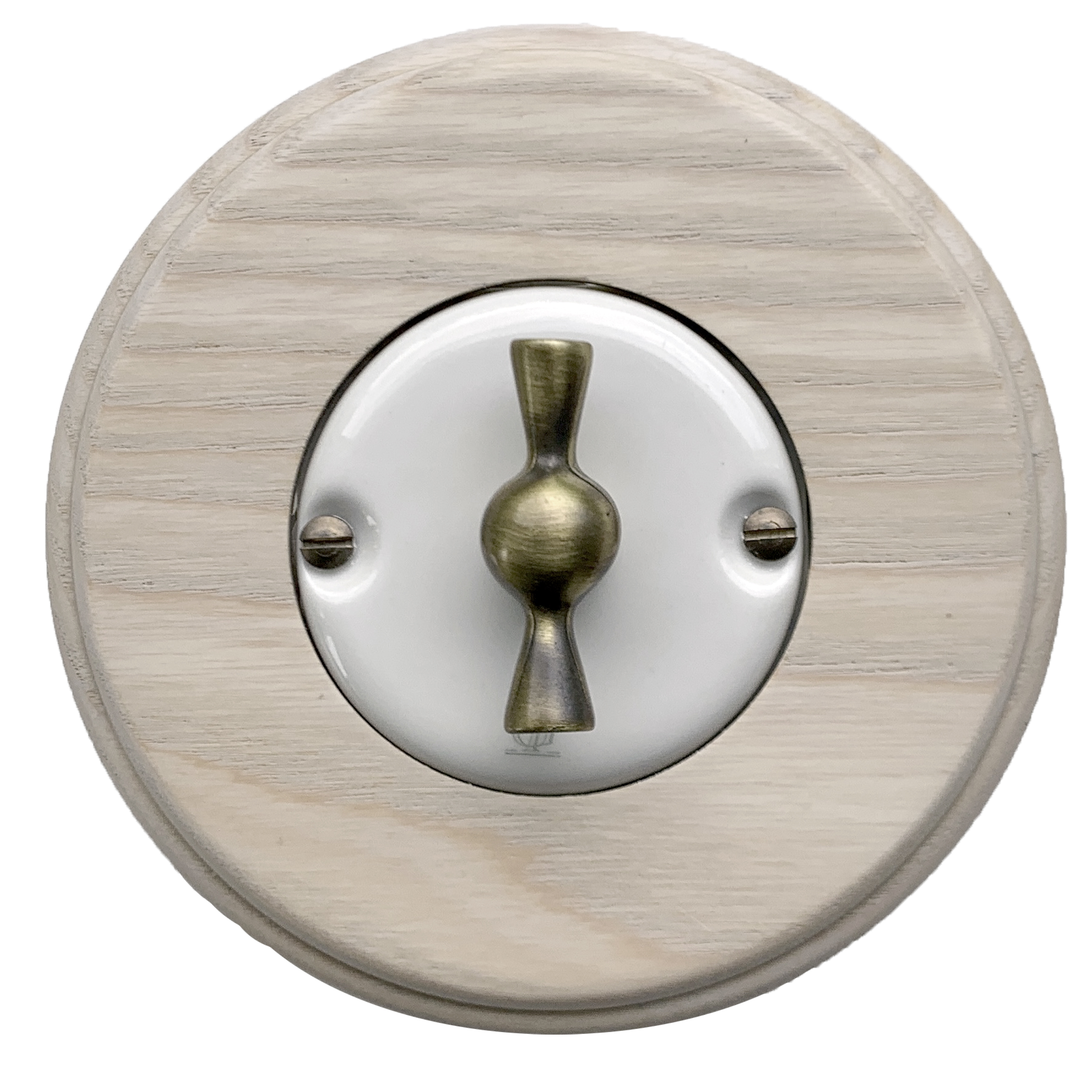 Retro Drehschalter Porzellan Bronze 1-fach BUTTERFLY. Heller Holz-Rahmen. Wechselschalter VDE