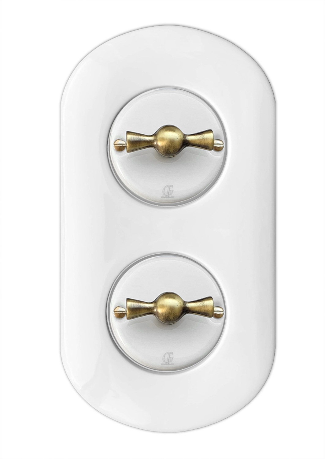 Porzellan-Drehschalter Retro 2-fach Wechselschalter Weiß Gold VDE