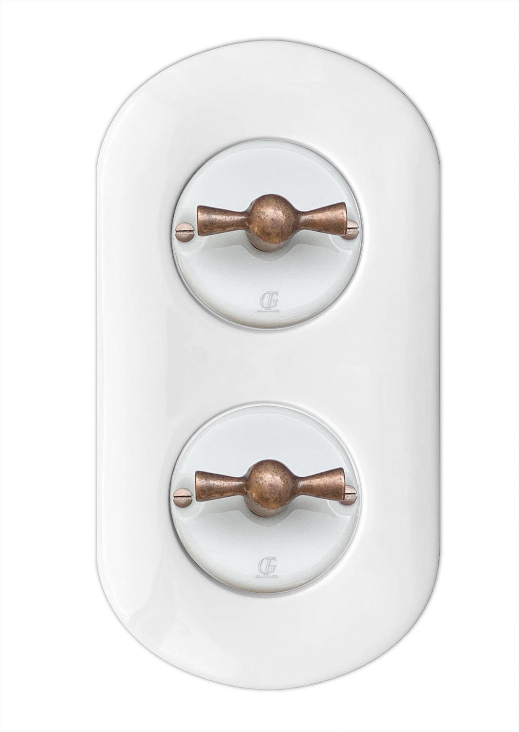 Porzellan-Drehschalter Retro 2-fach Wechselschalter weiß Kupfer VDE