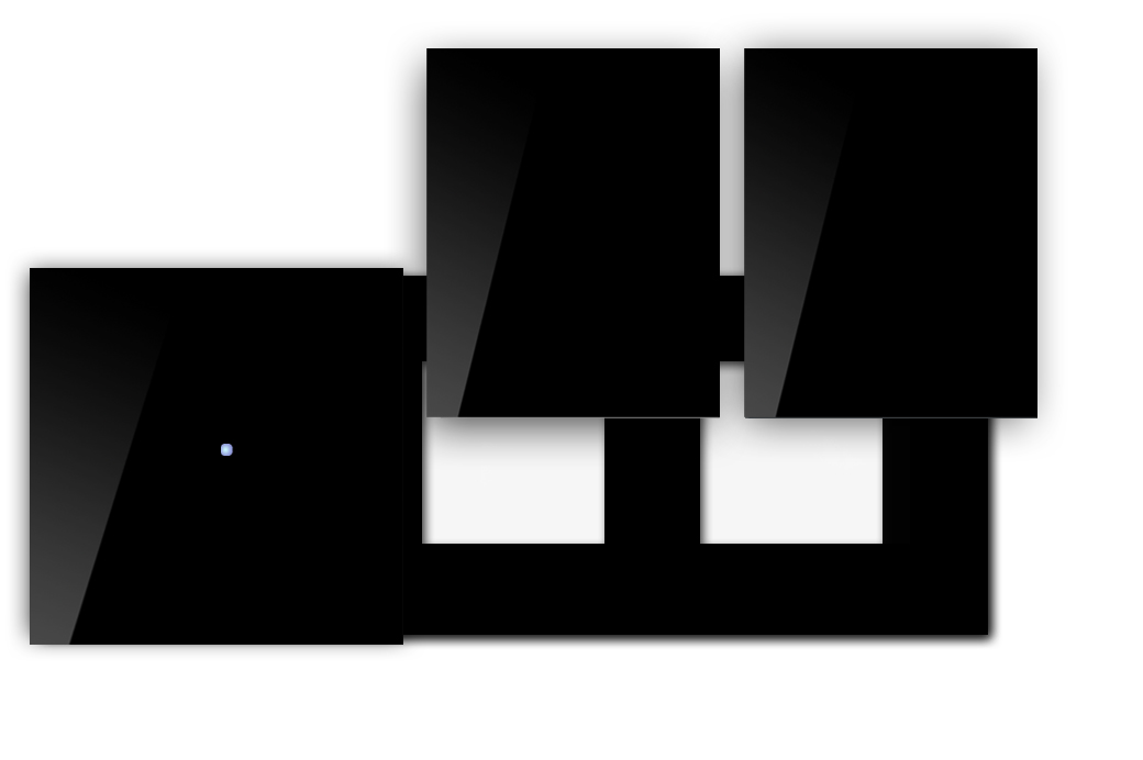 Touch-Blende NOVA - Glas-Optik 1-fach mit 2 Ausschnitten und Abdeckungen waagerecht in Schwarz.