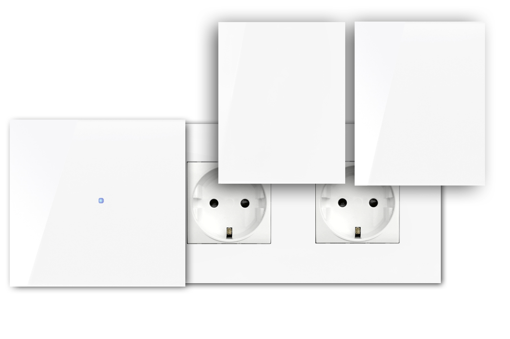 Touchschalter-Steckdosen-Kombination. 1-fach mit Abdeckungen. 230V Glas-Optik. NOVA