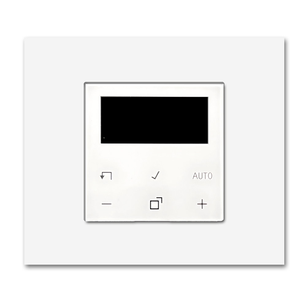 Electronic thermostat with white metal frame. Square Series