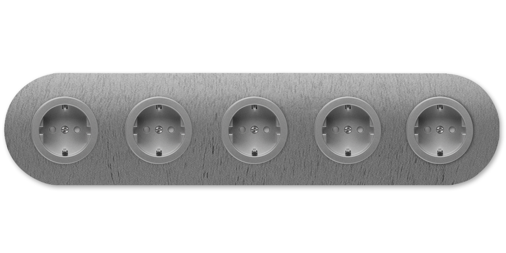 Runde Metall-Steckdose Titanium grau 5-fach. Round Series