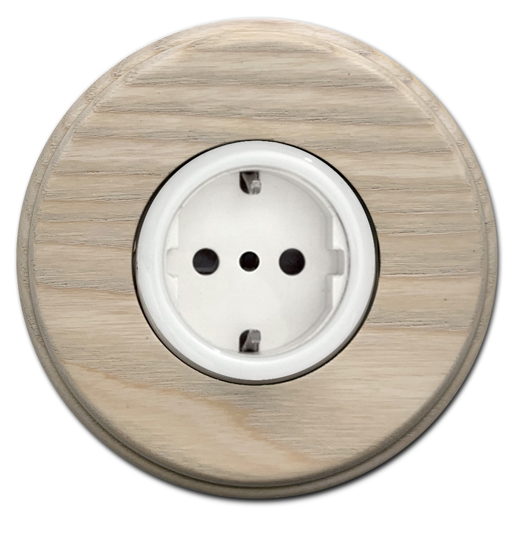 Steckdose Porzellan Holz Taubengrau hell 1-fach