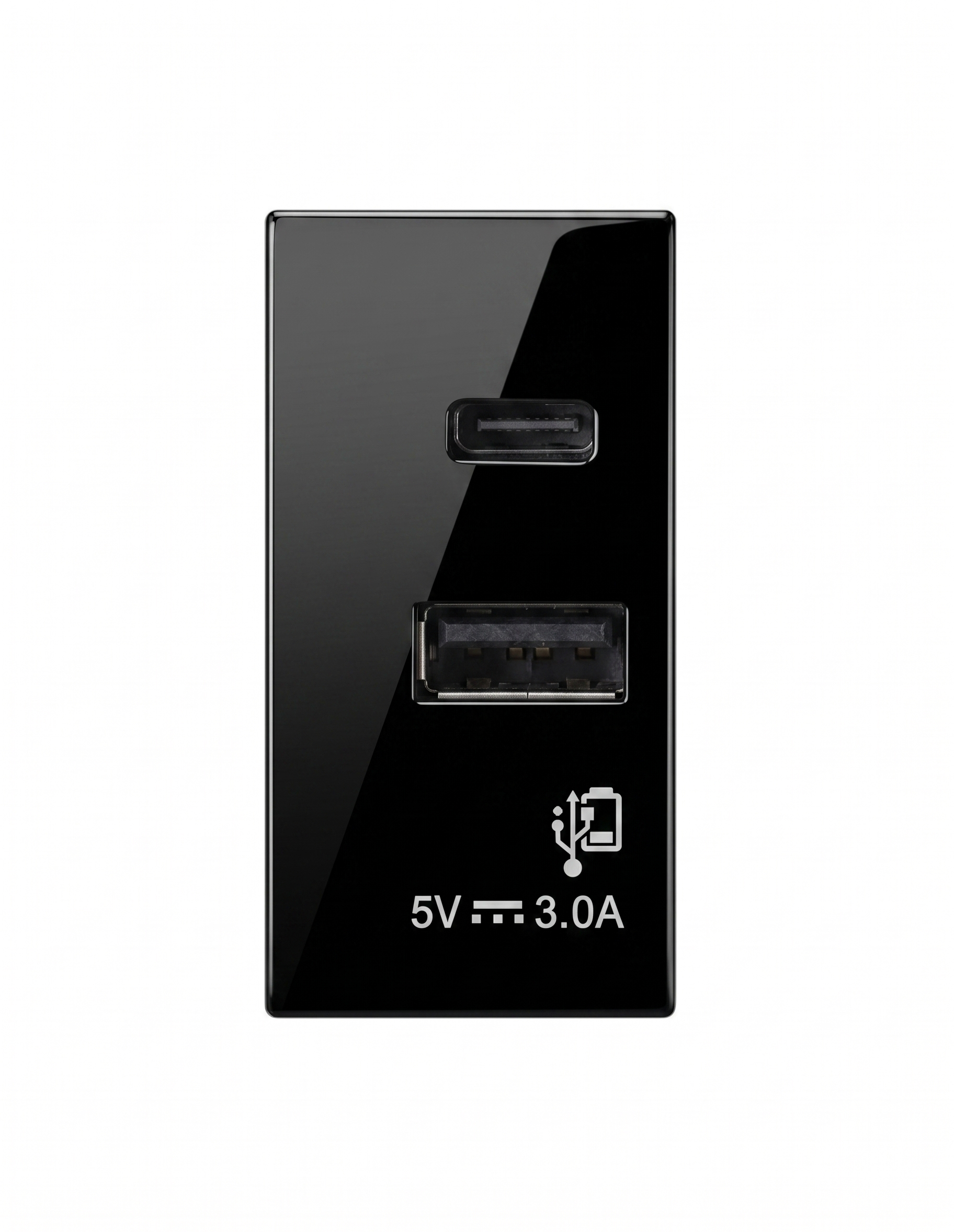 USB Ladegerät schwarz glänzend.