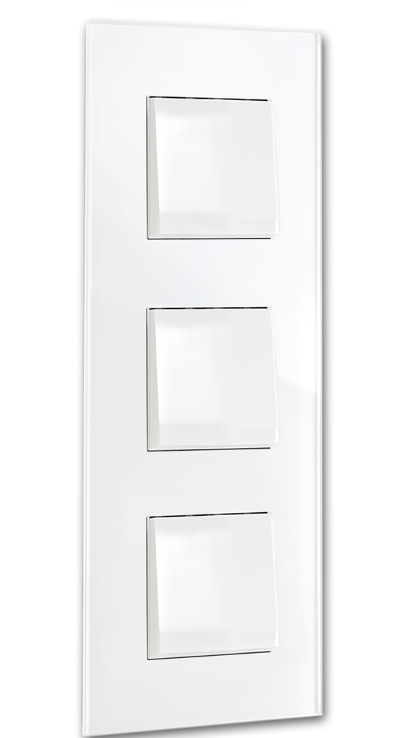 Glass-look light switch. 3-way for 3 wall sockets, white. MAXIM changeover switch