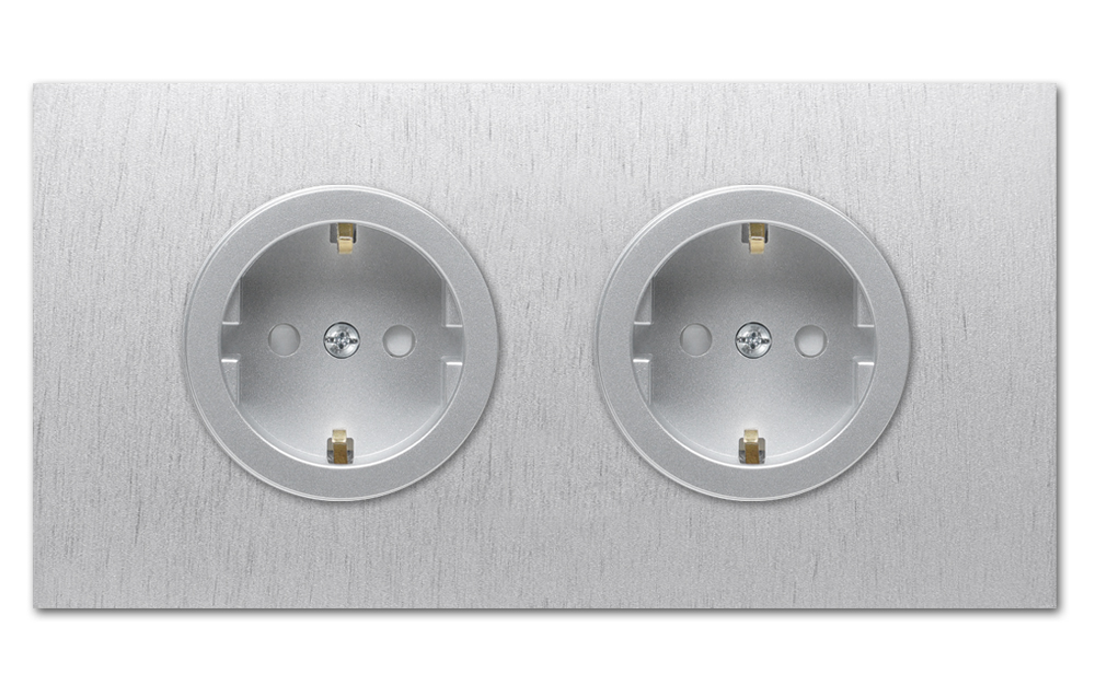 Steckdose Metall Aluminium Silber Doppel 2-fach. Square Series