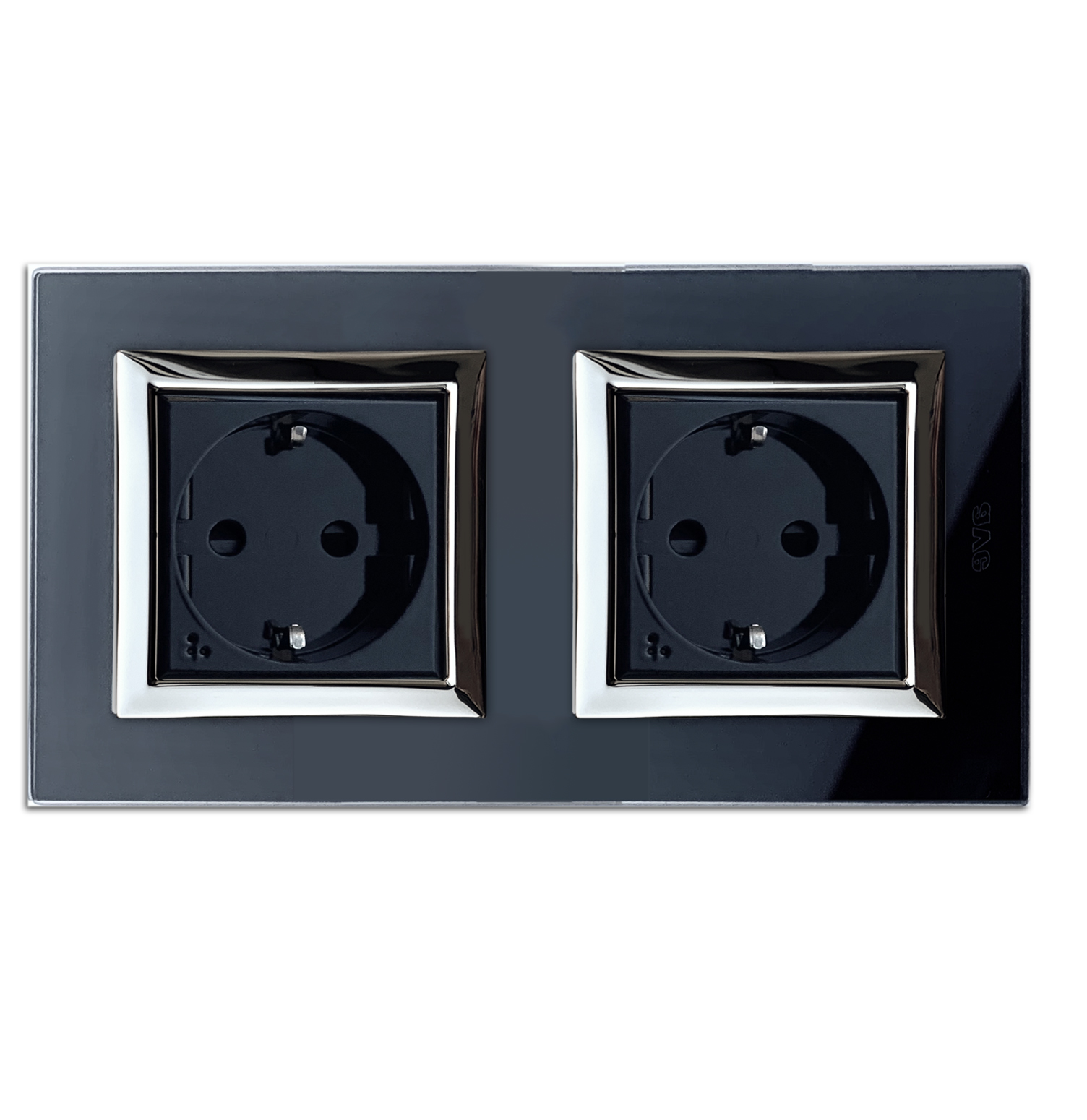 Steckdose VERA Glas 2-fach Schwarz Chrom. AVE