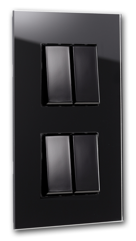 Glass-look light switch. 4-way for 2 wall sockets, black. MAXIM changeover switch
