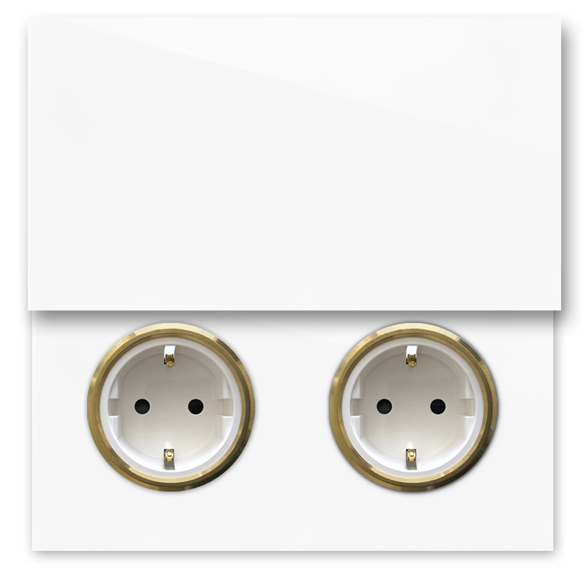 Steckdose 2-fach. mit Abdeckungen MAXIM Weiß - Messing. ROHDE+ROHDE