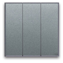 EIN/AUS/WECHSEL-Schalter-Einsatz mit Wippe breit 3-fach. In Silber glänzend.