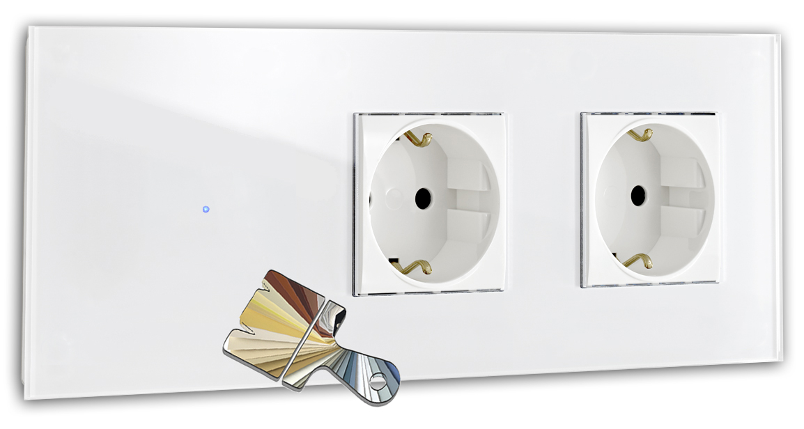 Touchschalter mit Steckdose. Farrow Ball Farbe. 230V. Glas-Optik. NOVA