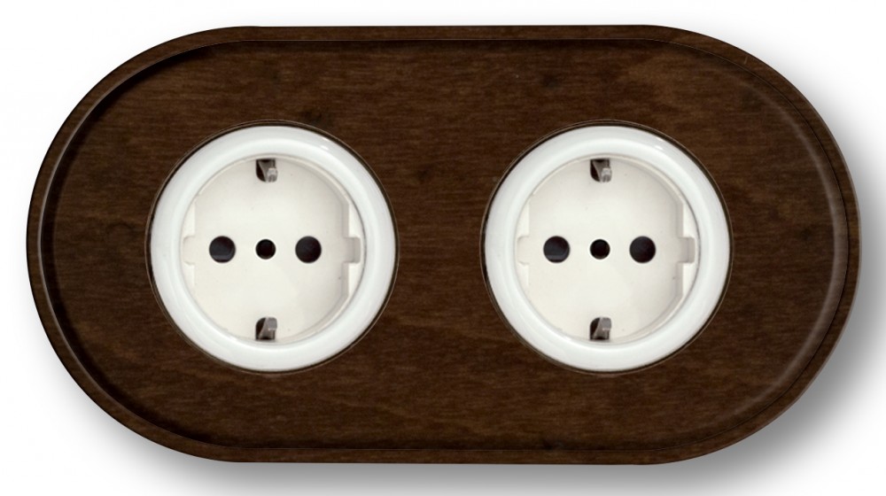 Steckdose Porzellan Wenge-Holz 2-fach