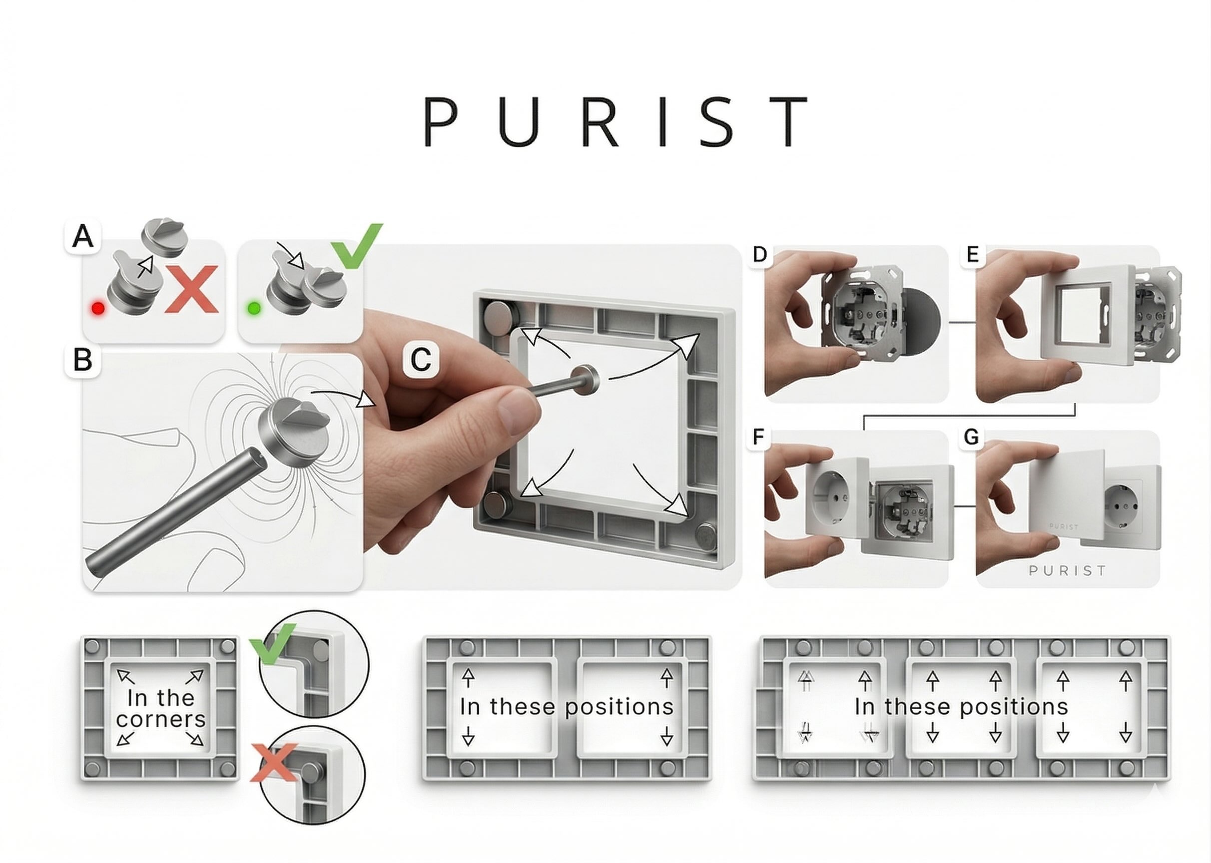 Invisible Socket PURIST – modern concealed design, single outlet, white
