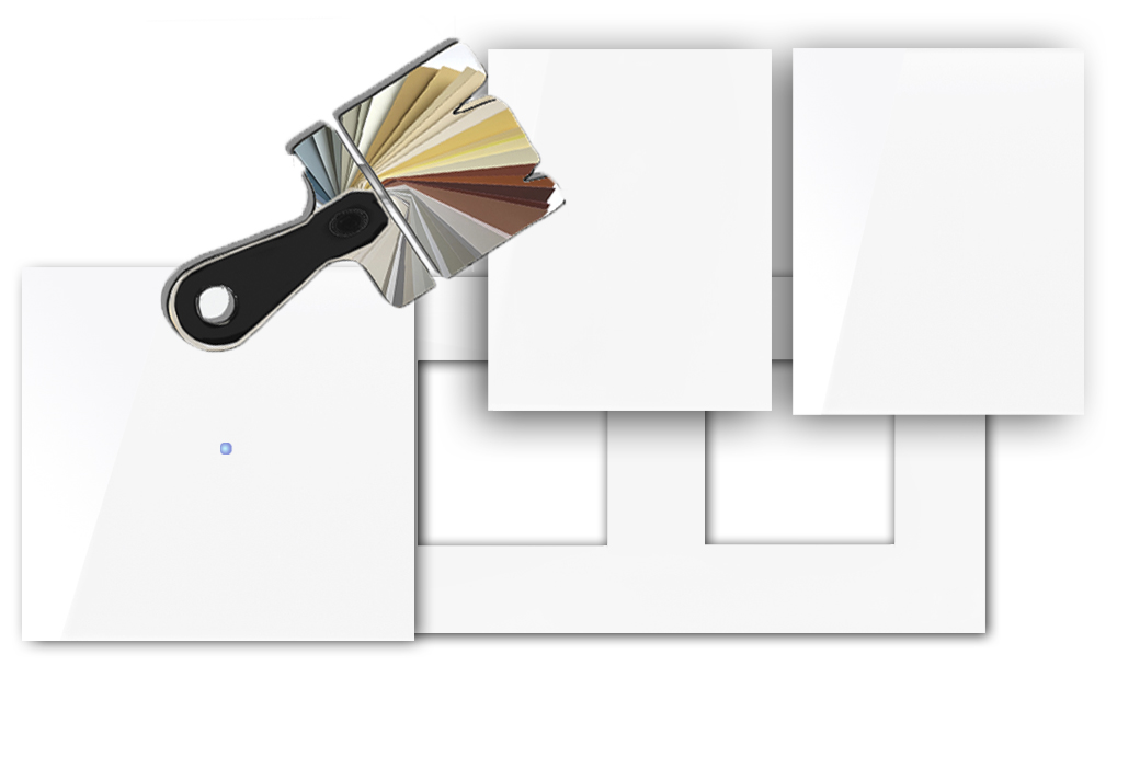 Touch-Blende NOVA - Glas-Optik 1-fach mit 2 Ausschnitten und Abdeckungen waagerecht in Farrow & Ball-Farbe.