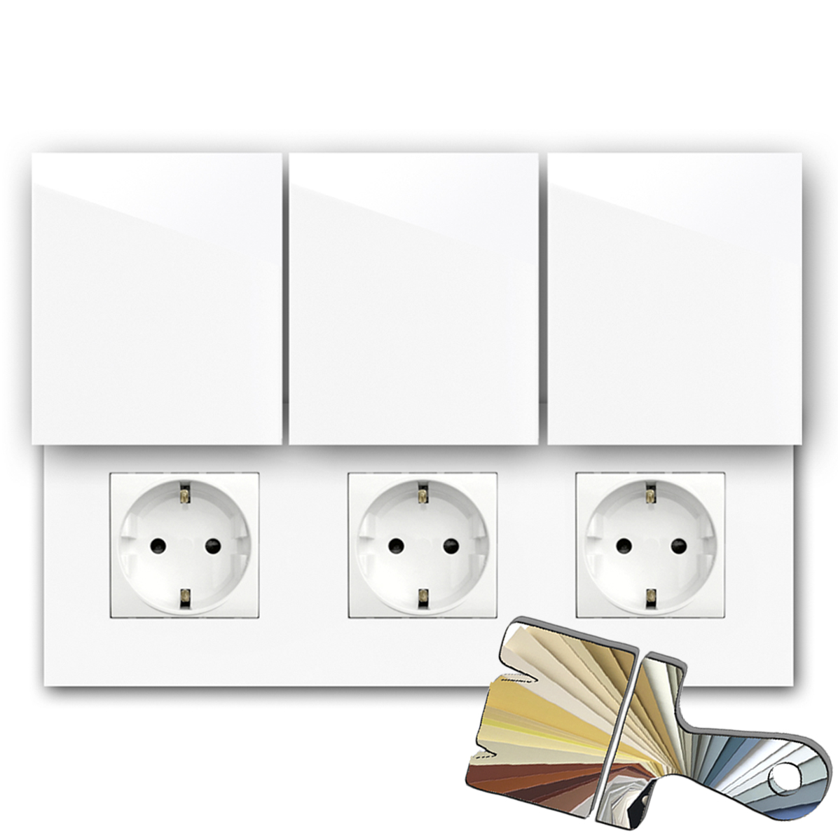 Versteckte Steckdose in Little Greene Wunsch-Farbe. 3 weiße Einsätze. MAXIM