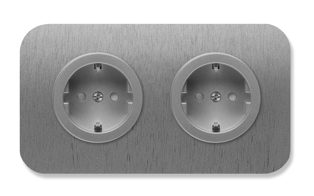Abgerundete Steckdose graues Titanium 2-fach. Cube Series
