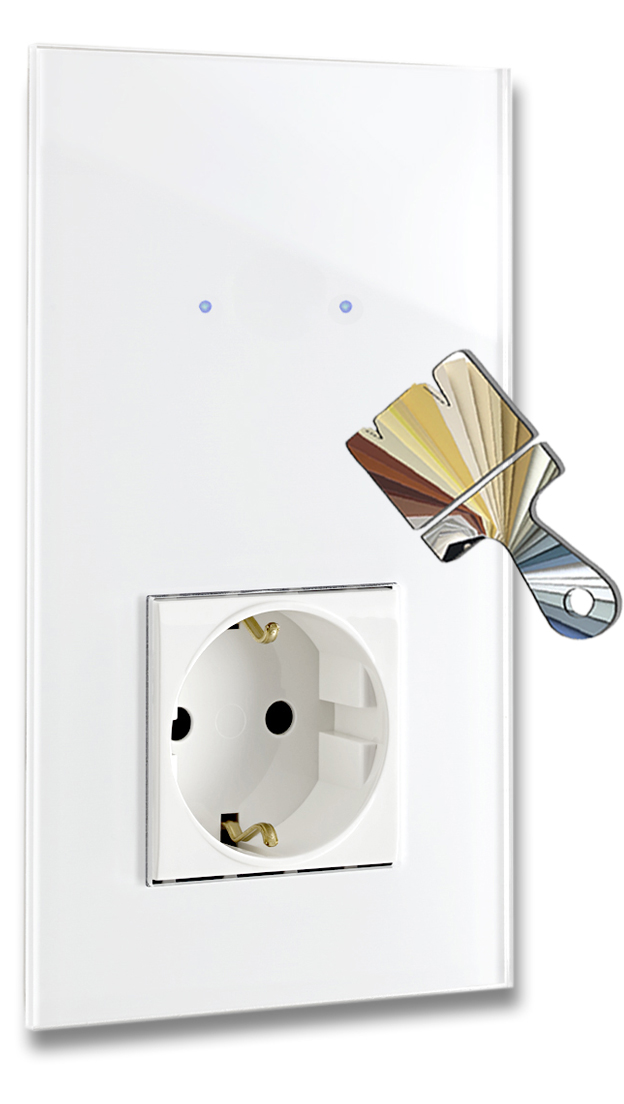 Touchschalter mit Steckdose. Farrow Ball Farbe. 230V. Glas-Optik. NOVA