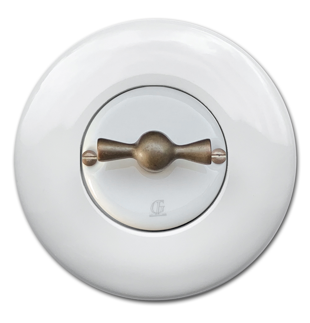 Porzellan-Drehschalter Retro 1-fach Wechselschalter Weiß Bronze VDE