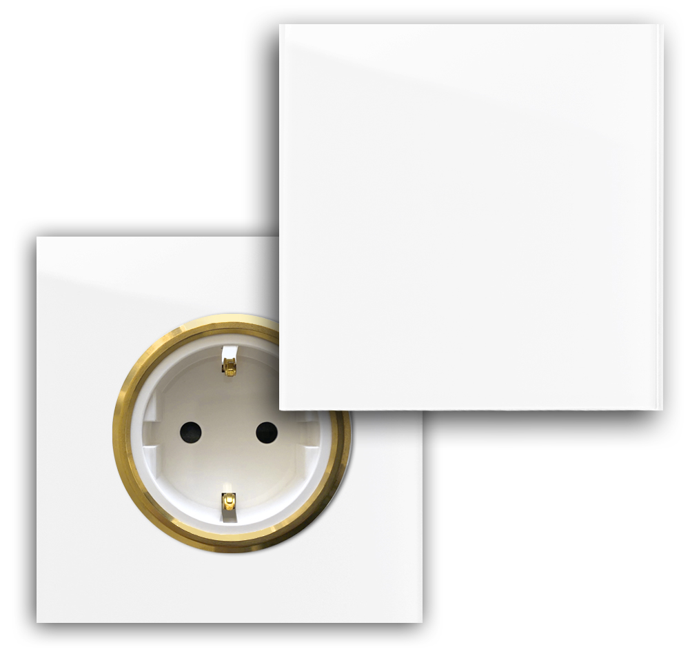 Steckdose 1-fach. mit Abdeckung MAXIM Weiß - Messing. ROHDE+ROHDE