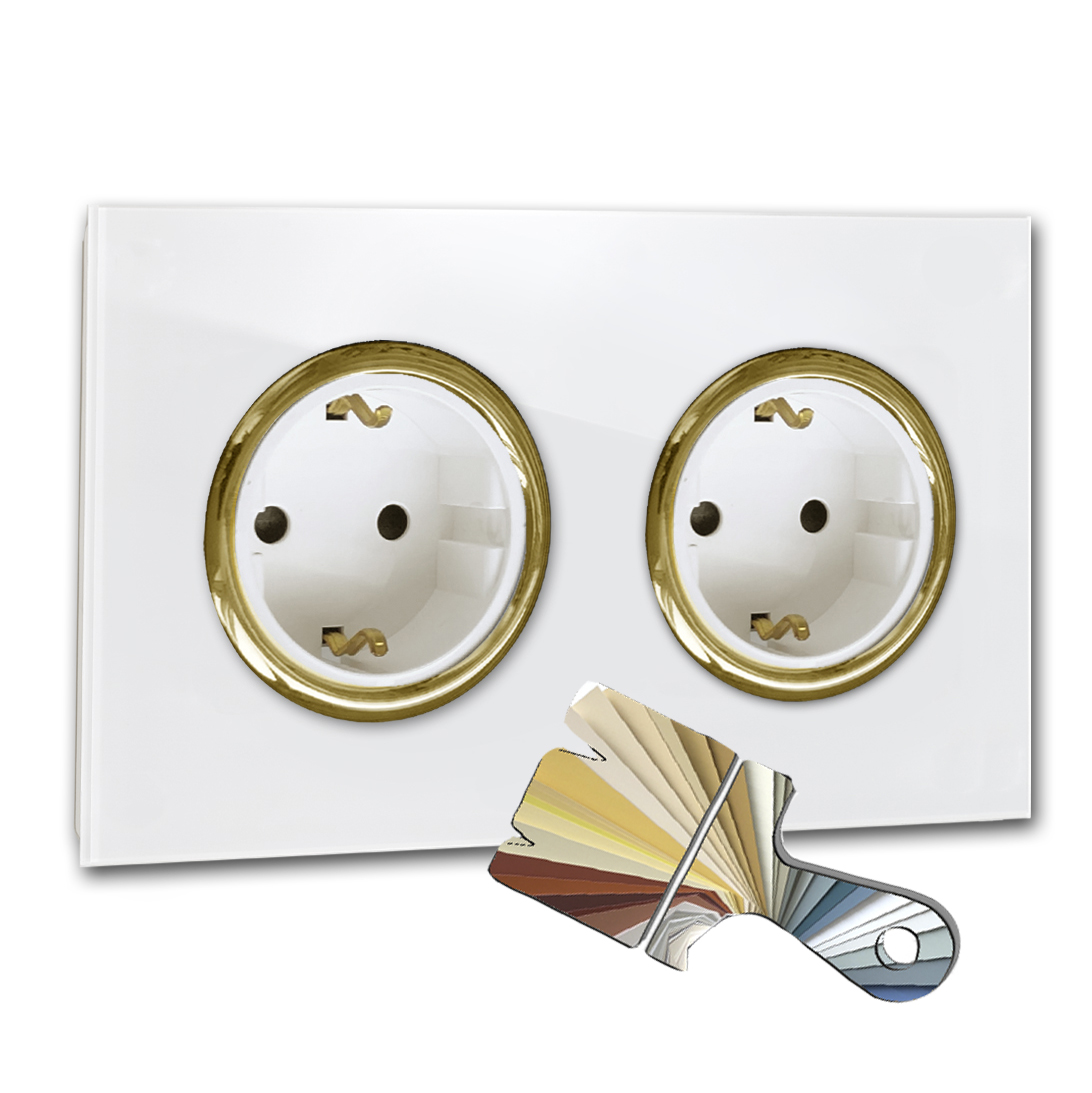 Steckdose Farrow Ball Farbe Glas-Optik Gold 2-fach