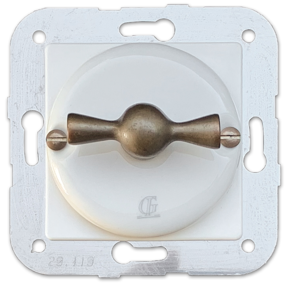 Porzellan Schalter-Einsatz Drehschalter in Bronze. Ein/Aus Wechselschalter. Butterfly