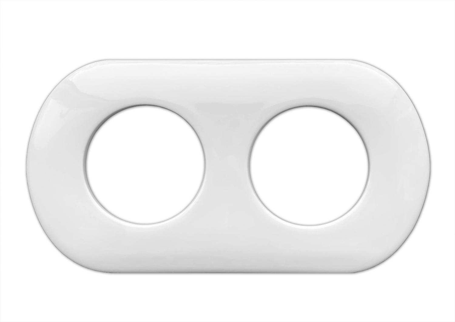 Lichtschalter-Rahmen Porzellan mit 2 runden Ausschnitten. Weiß. Auch für Steckdosen.