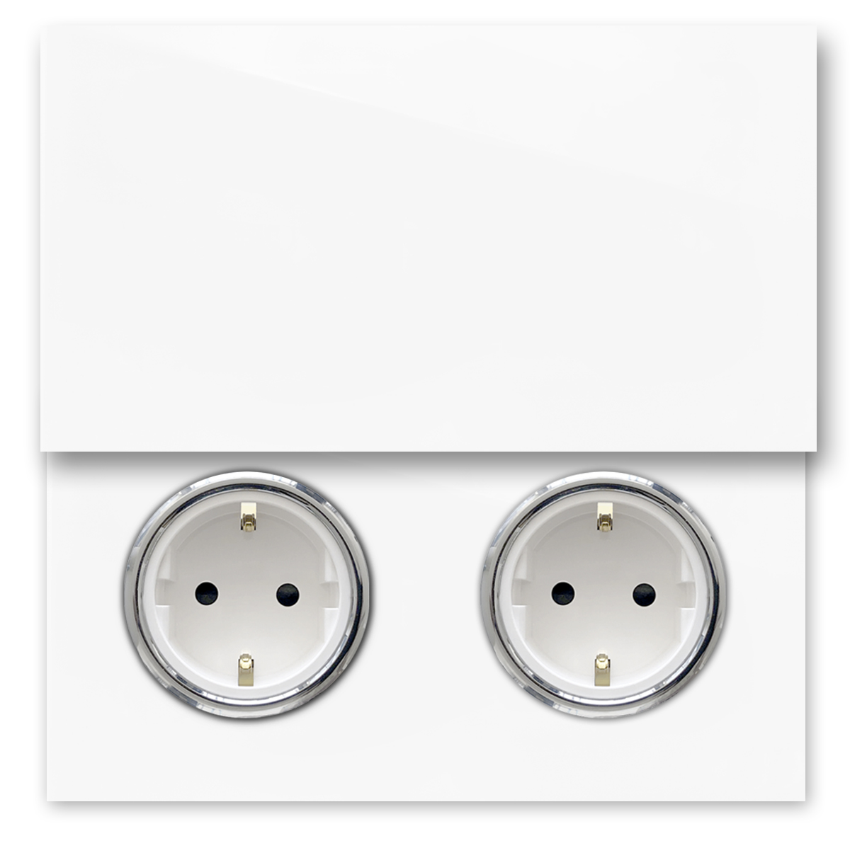 Steckdose 2-fach. mit Abdeckungen MAXIM Weiß - Chrom. ROHDE+ROHDE