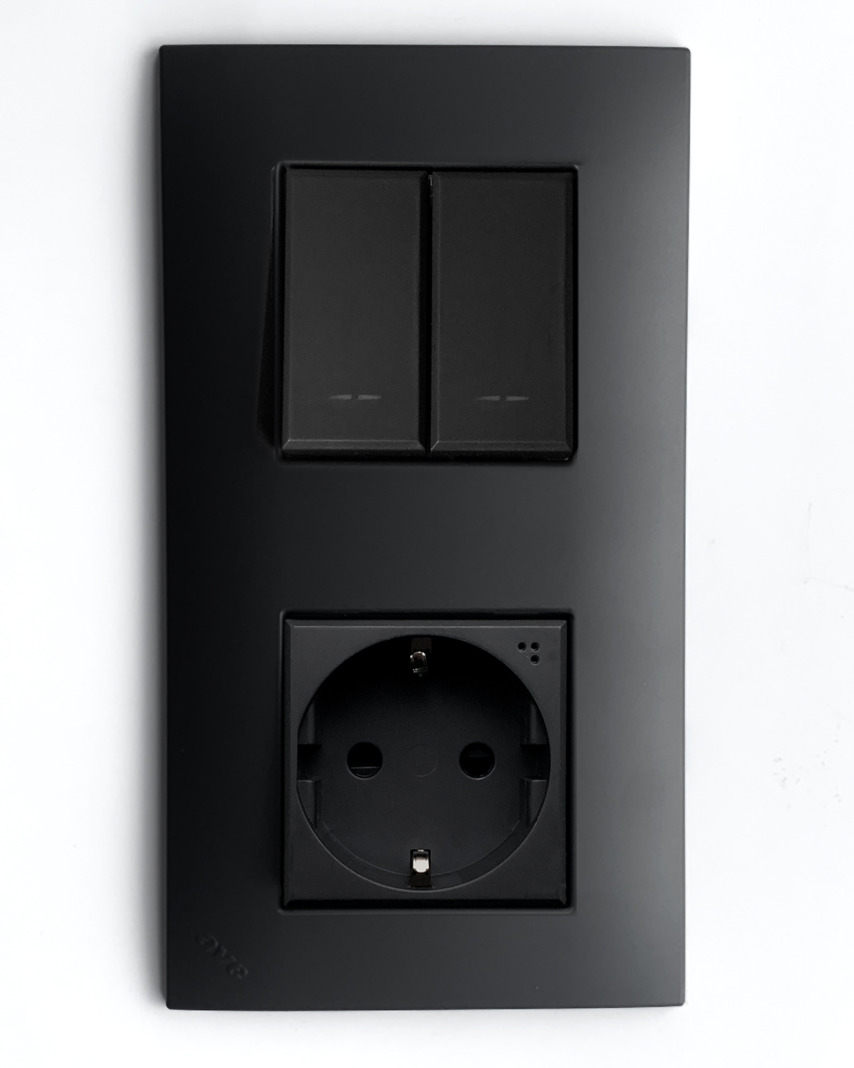 Schalter YOUNG. 2-fach + Steckdose Graphit-Schwarz. Matt WECHSEL