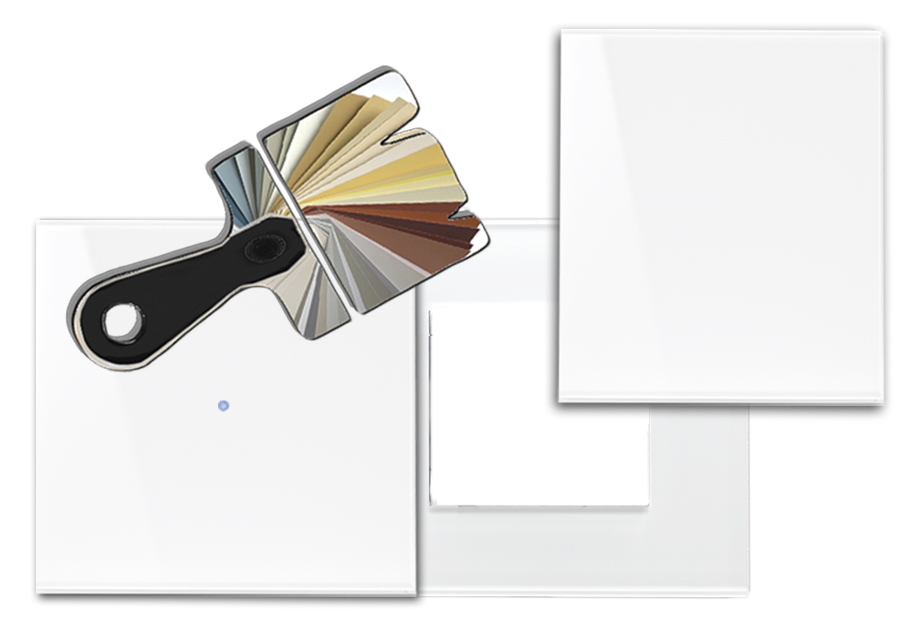 Touch-Blende NOVA - Glas-Optik 1-fach mit Ausschnitt und Abdeckung waagerecht in Farrow & Ball-Farbe.