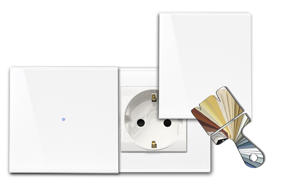 Touchschalter mit Steckdose. Farrow Ball Farbe. 230V. Glas-Optik. NOVA